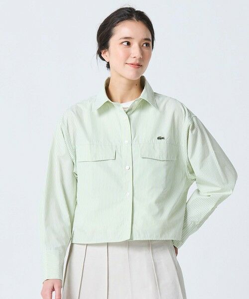 LACOSTE / ラコステ シャツ・ブラウス | ダブルポケット クロップド丈 ストライプシャツ | 詳細14