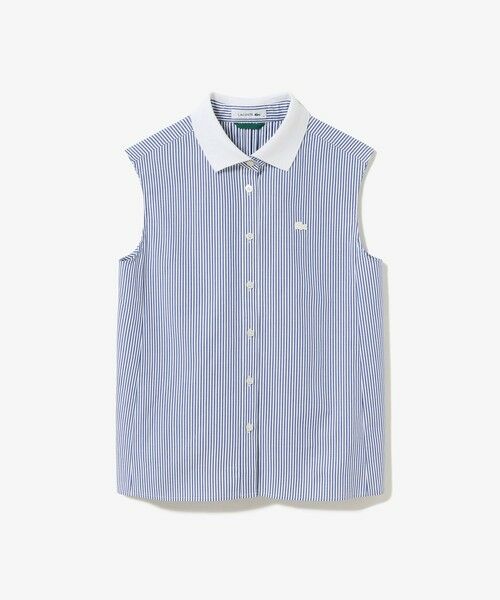 LACOSTE / ラコステ シャツ・ブラウス | ノースリーブAラインシャツ / ブルーストライプ オフホワイト ライトブルー | 詳細9
