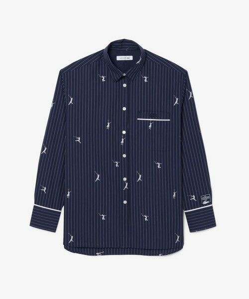LACOSTE / ラコステ シャツ・ブラウス | プレイヤージャカード ストライプオーバーサイズシャツ（ネイビー×ホワイト）
