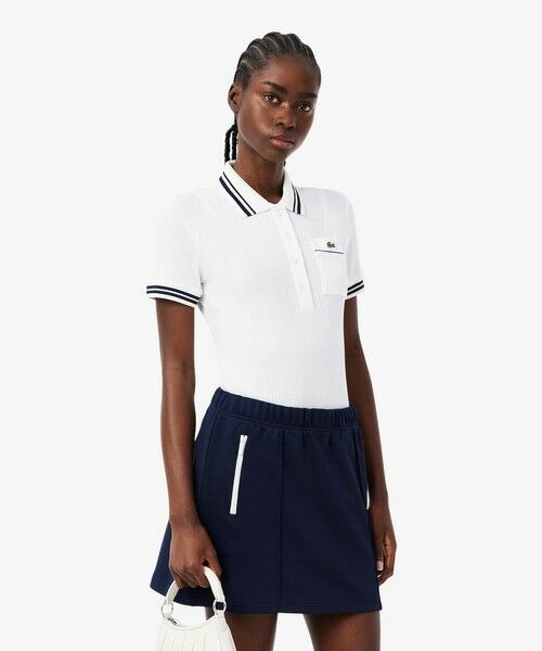 LACOSTE / ラコステ ポロシャツ | フランスメイド ナローリブニットポロシャツ（ホワイト×ネイビー）