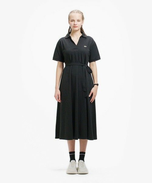 LACOSTE / ラコステ ロング・マキシ丈ワンピース | スキッパーネックポロドレス / マキシ丈フレアワンピース（ブラック）