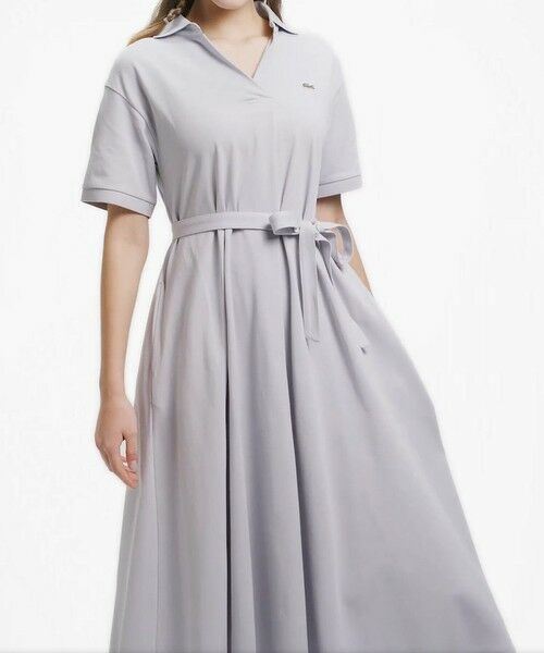 LACOSTE / ラコステ ロング・マキシ丈ワンピース | スキッパーネックポロドレス / マキシ丈フレアワンピース（ライトグレー）