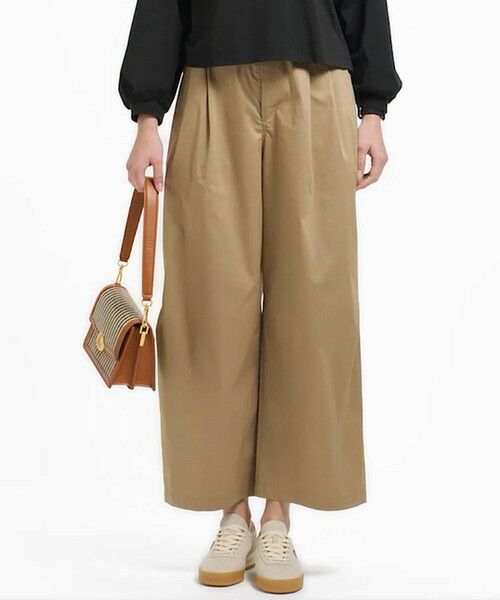 LACOSTE / ラコステ チノ・ワークパンツ | ウエストギャザーストレッチ ダブルタックワイドパンツ（ベージュ）