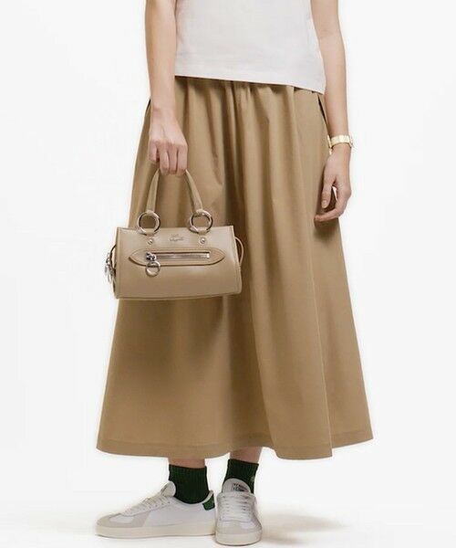 LACOSTE / ラコステ ミニ・ひざ丈スカート | ストレッチタイプライター ギャザー フレアスカート マキシ丈（ベージュ）