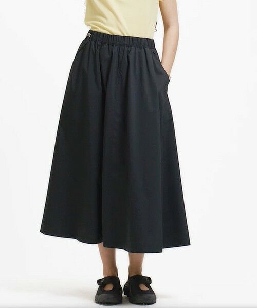 LACOSTE / ラコステ ミニ・ひざ丈スカート | ストレッチタイプライター ギャザー フレアスカート マキシ丈（ネイビー）