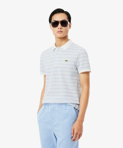 LACOSTE / ラコステ ポロシャツ | マルチボーダー鹿の子地ポロシャツ（ライトブルー）