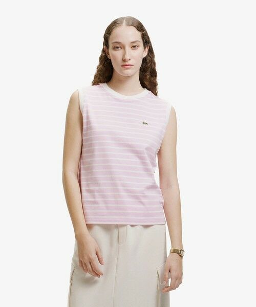 LACOSTE / ラコステ Tシャツ | ノースリーブボーダーTシャツ(ピンク)