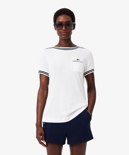 LACOSTE / ラコステ Tシャツ | フランスメイド レース調リブニットボーダー ボートネックTシャツ | 詳細2