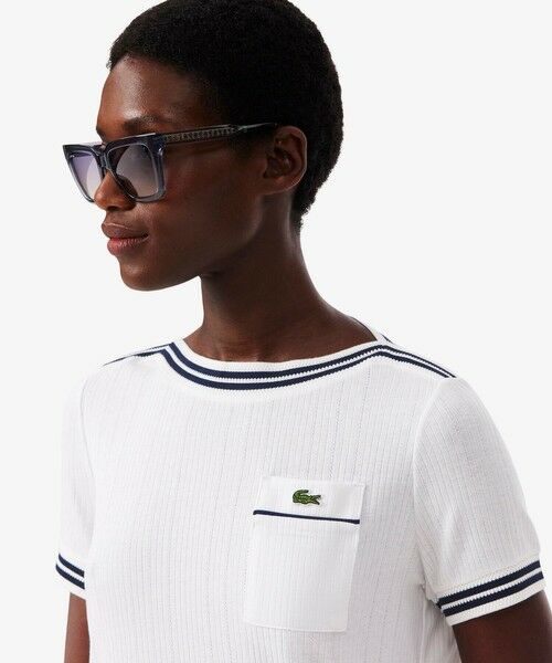 LACOSTE / ラコステ Tシャツ | フランスメイド レース調リブニットボーダー ボートネックTシャツ | 詳細3