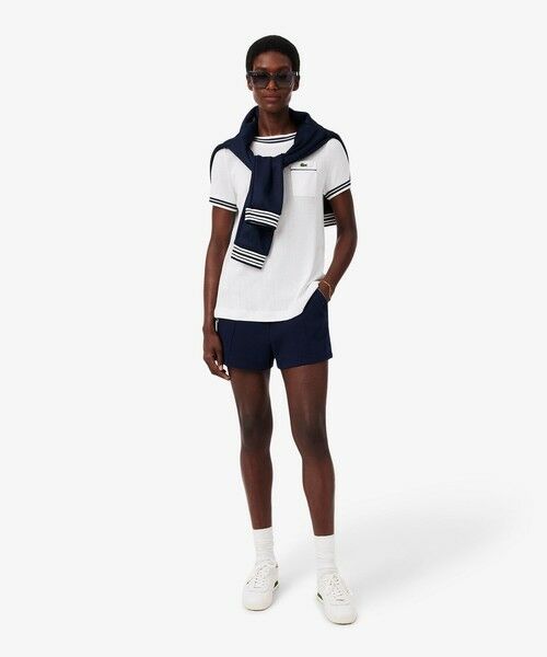 LACOSTE / ラコステ Tシャツ | フランスメイド レース調リブニットボーダー ボートネックTシャツ | 詳細7