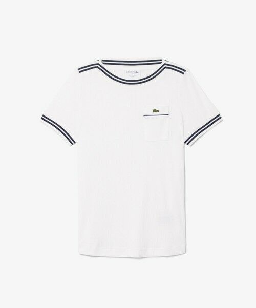 LACOSTE / ラコステ Tシャツ | フランスメイド ボートネックリブTシャツ（ホワイト×ネイビー）