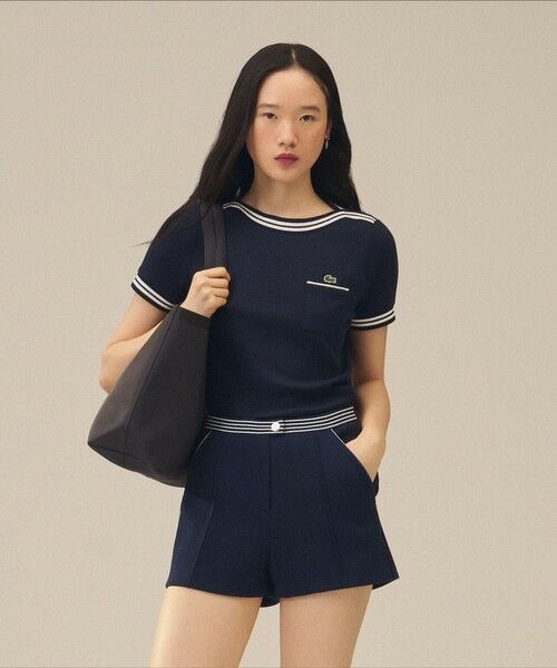 LACOSTE / ラコステ Tシャツ | フランスメイド レース調リブニットボーダー ボートネックTシャツ | 詳細9