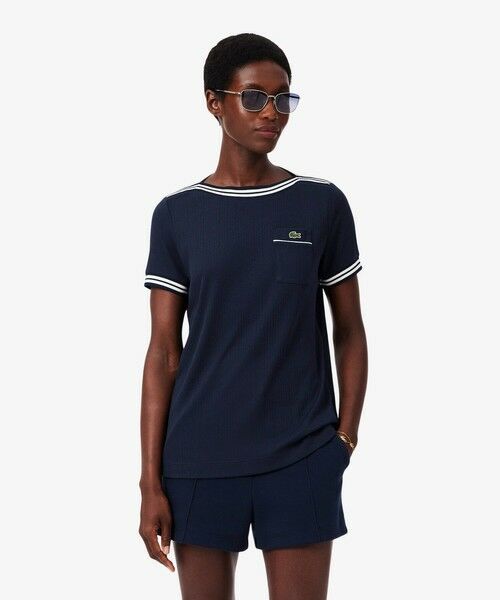 LACOSTE / ラコステ Tシャツ | フランスメイド レース調リブニットボーダー ボートネックTシャツ | 詳細10