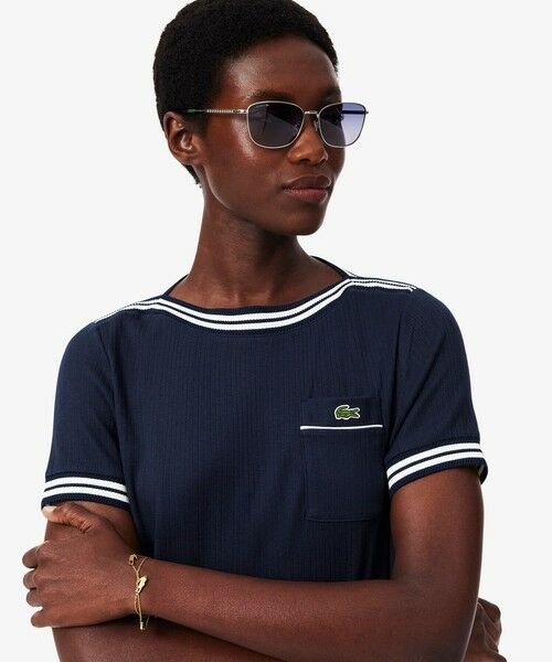 LACOSTE / ラコステ Tシャツ | フランスメイド レース調リブニットボーダー ボートネックTシャツ | 詳細11