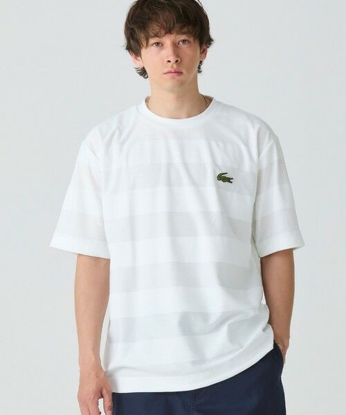 LACOSTE / ラコステ Tシャツ | オーバーサイズ パイル地切り替え同色ボーダーTシャツ(ホワイト)