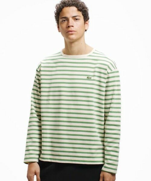 LACOSTE / ラコステ Tシャツ | スクエアネックボーダー長袖Tシャツ（ライトグリーン）