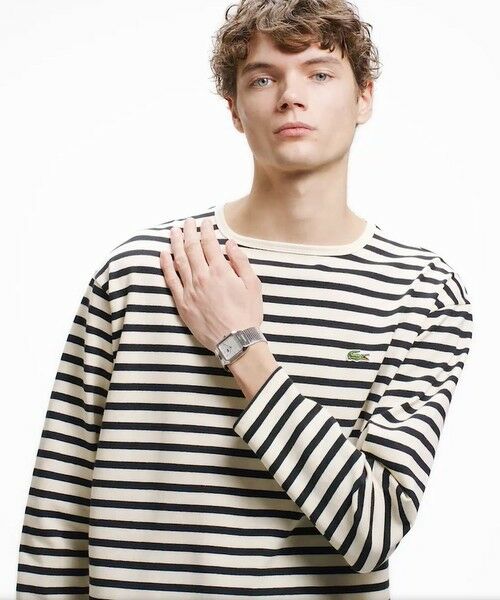LACOSTE / ラコステ Tシャツ | スクエアネックボーダー長袖Tシャツ（オフホワイト）