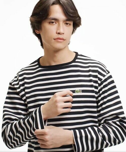 LACOSTE / ラコステ Tシャツ | スクエアネックボーダー長袖Tシャツ（ブラック）