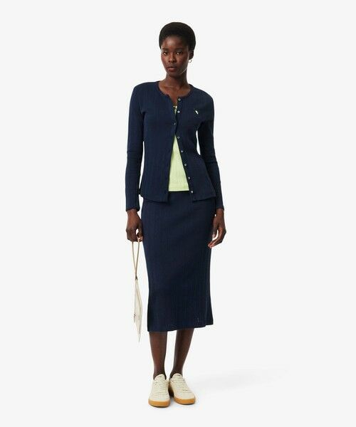 LACOSTE / ラコステ ミニ・ひざ丈スカート | ブランドネームロゴレースモチーフ透かし編みニットミディスカート | 詳細2