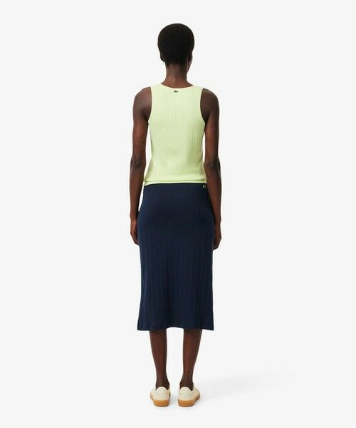 LACOSTE / ラコステ ミニ・ひざ丈スカート | ブランドネームロゴレースモチーフ透かし編みニットミディスカート | 詳細5