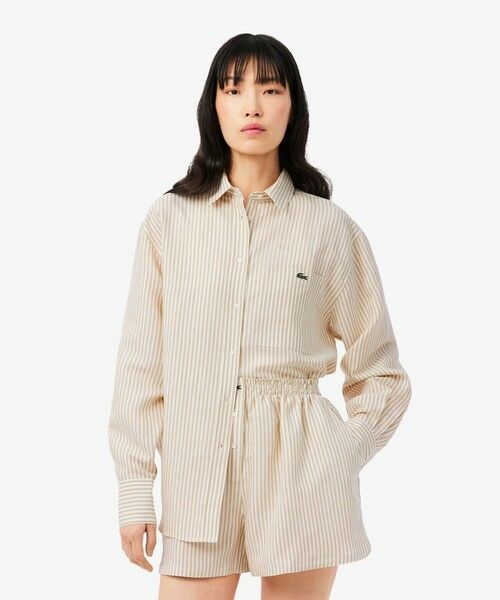 LACOSTE / ラコステ シャツ・ブラウス | リネン×リヨセルブレンド オーバーサイズストライプシャツ（ライトベージュ）