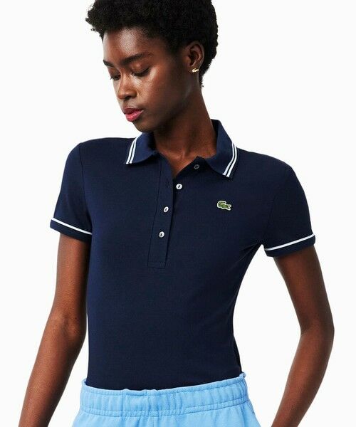 LACOSTE / ラコステ ポロシャツ | カラー＆カフスラインスリムフィットポロシャツ（ネイビー）