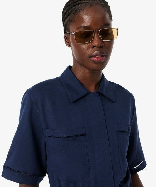 LACOSTE / ラコステ ミニ丈・ひざ丈ワンピース | リヨセル×リネンブレンド ウエストシャーリング シャツドレス / シャツワンピース | 詳細3