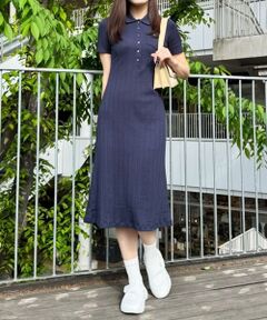 LACOSTE / ラコステ ロング・マキシ丈ワンピース | ブランドネームロゴレースモチーフ透かし編みポロドレス / ワンピース