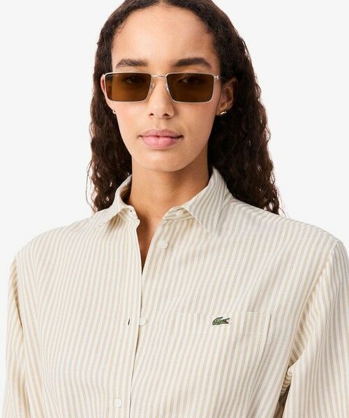 LACOSTE / ラコステ ミニ丈・ひざ丈ワンピース | リネン×リヨセルブレンド ウエストドロストシャーリング ストライプシャツドレス / シャツワンピース | 詳細3
