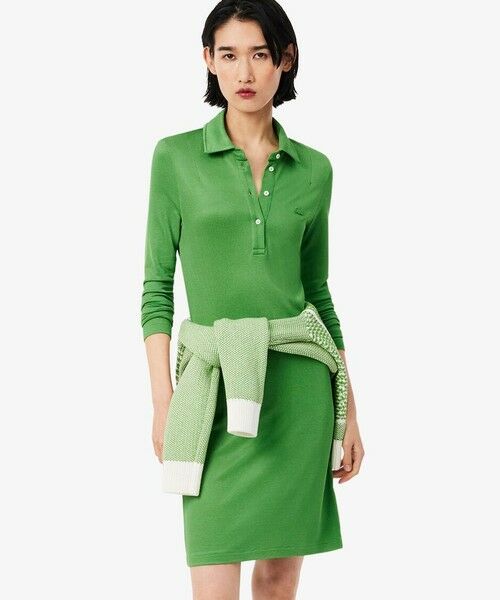 LACOSTE / ラコステ ミニ丈・ひざ丈ワンピース | サテンタッチ鹿の子地ポロドレス / ポロワンピース（グリーン）