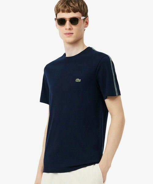 LACOSTE / ラコステ Tシャツ | ショルダーラインテーピング 半袖Tシャツ（ネイビー）