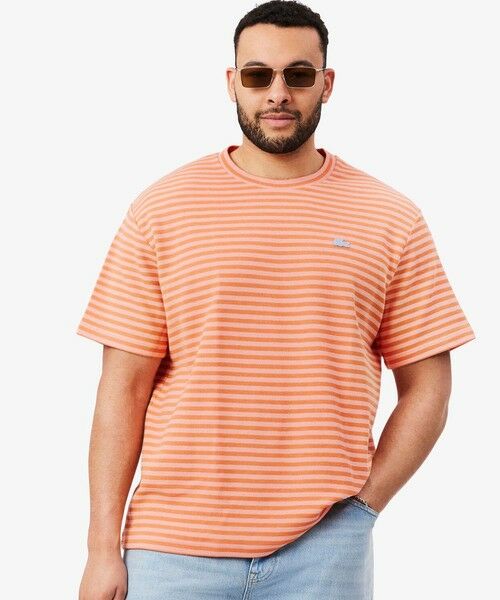 LACOSTE / ラコステ Tシャツ | ニットライクボーダーTシャツ（オレンジ）