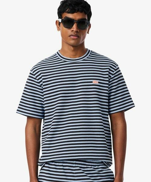 LACOSTE / ラコステ Tシャツ | ニットライクボーダーTシャツ（ライトブルー）