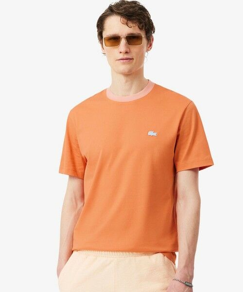 LACOSTE / ラコステ Tシャツ | 配色ネックリブリンガーネックTシャツ(オレンジ)