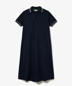 LACOSTE / ラコステ ミニ丈・ひざ丈ワンピース | ラインリブスキッパーネック鹿の子ポロドレス