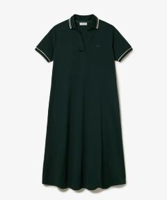 LACOSTE / ラコステ ミニ丈・ひざ丈ワンピース | ラインリブスキッパーネック鹿の子ポロドレス