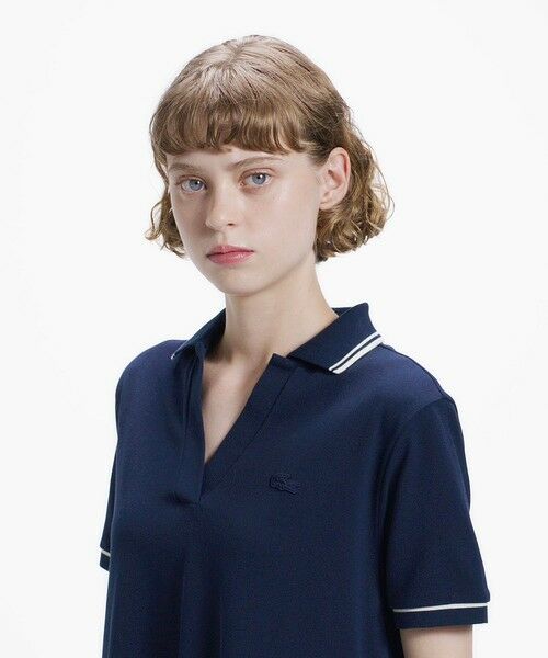 LACOSTE / ラコステ ロング・マキシ丈ワンピース | ラインリブスキッパーネック鹿の子ポロドレス / ポロワンピース | 詳細1