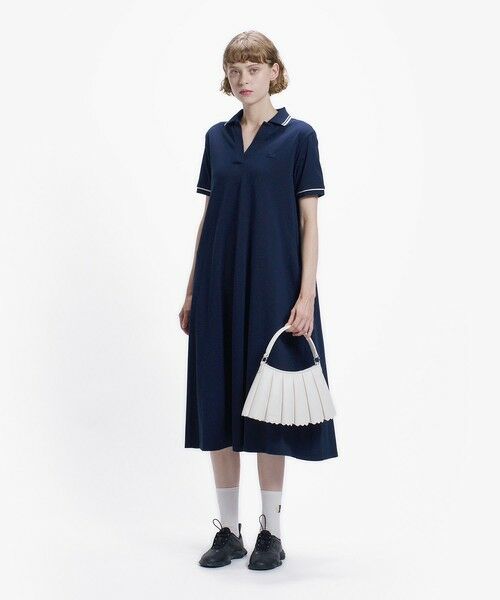 LACOSTE / ラコステ ロング・マキシ丈ワンピース | ラインリブスキッパーネック鹿の子ポロドレス / ポロワンピース | 詳細4