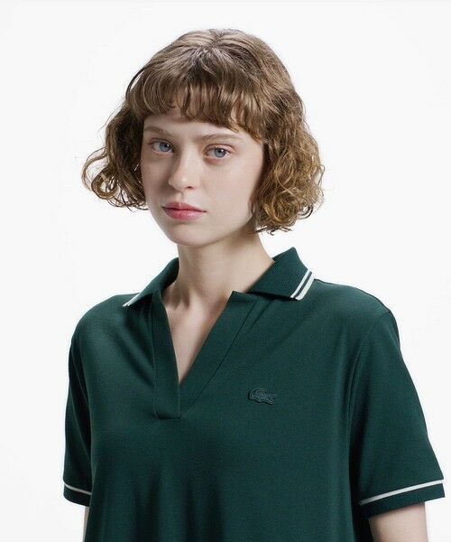 LACOSTE / ラコステ ロング・マキシ丈ワンピース | ラインリブスキッパーネック鹿の子ポロドレス / ポロワンピース | 詳細16