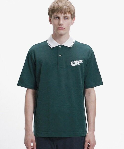 LACOSTE / ラコステ ポロシャツ | ワニロゴグラフィックボーダーポロシャツ(ダークグリーン)