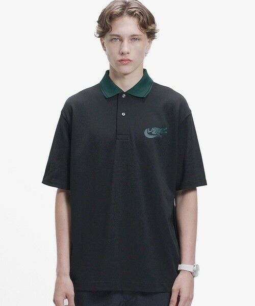 LACOSTE / ラコステ ポロシャツ | ワニロゴグラフィックボーダーポロシャツ(ブラック)