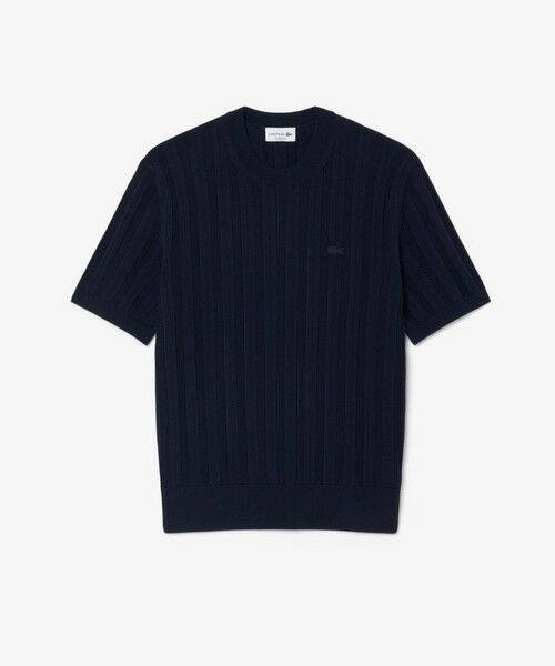 LACOSTE / ラコステ ニット・セーター | レーヨンブレンド ストライプ リブニットショートスリーブセーター（ダークネイビー）