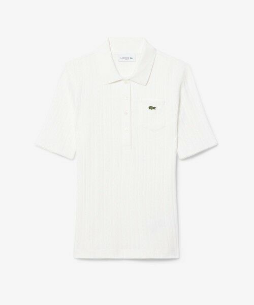 LACOSTE / ラコステ ポロシャツ | 透かし編みブランドネームロゴニットポロシャツ（オフホワイト）