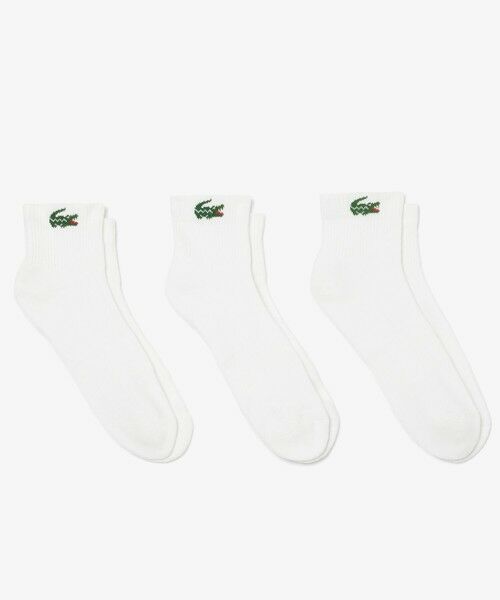 LACOSTE / ラコステ ソックス | ワニロゴジャカード アンクルソックス3足セット 底パイル仕立て（ホワイト）