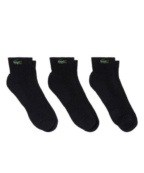 LACOSTE / ラコステ ソックス | ワニロゴジャカード アンクルソックス3足セット 底パイル仕立て（ブラック）