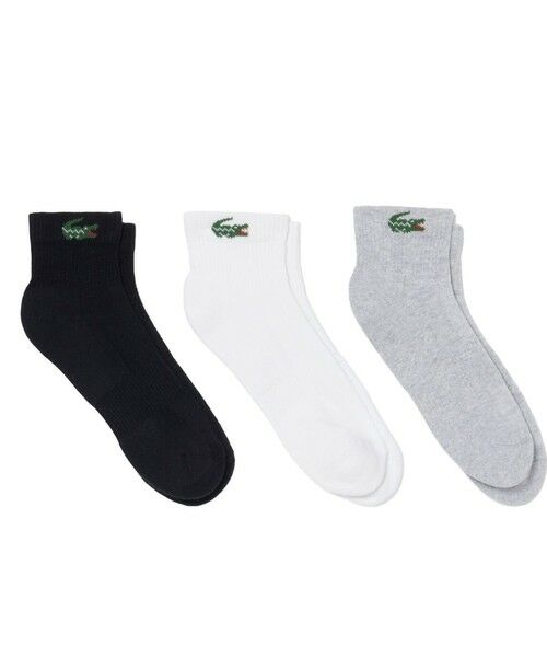 LACOSTE / ラコステ ソックス | ワニロゴジャカード アンクルソックス3足セット 底パイル仕立て（ホワイト系その他）