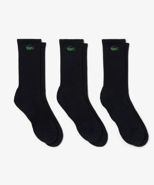 LACOSTE / ラコステ ソックス | ワニロゴジャカード スポーツソックス3足セット 底パイル仕立て（ブラック）