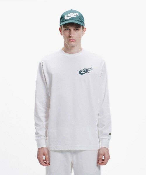 LACOSTE / ラコステ Tシャツ | ネーム&ワニロゴグラフィック長袖Tシャツ(オフホワイト)