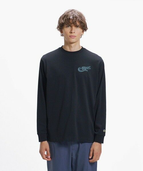 LACOSTE / ラコステ Tシャツ | ネーム&ワニロゴグラフィック長袖Tシャツ(ブラック)