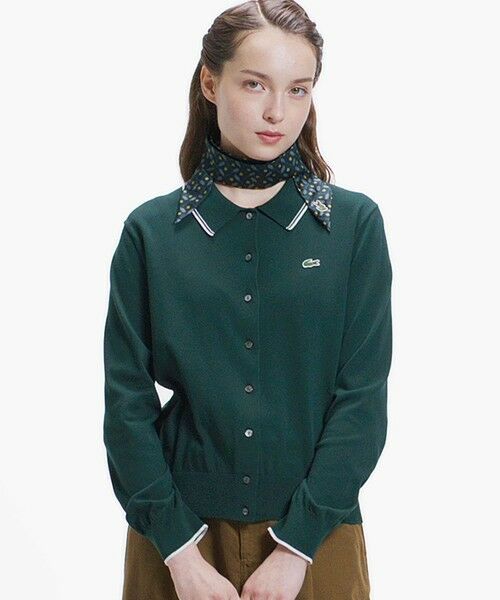 LACOSTE / ラコステ カーディガン・ボレロ | 配色ラインディテールニットポロカーディガン（ダークグリーン）